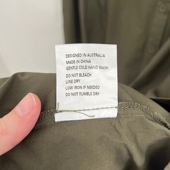 MAYE Corinne Shirtdress Poplin Cotton Relaxed A-Line Midi Dress Khaki - Large - Picture 11 of 13